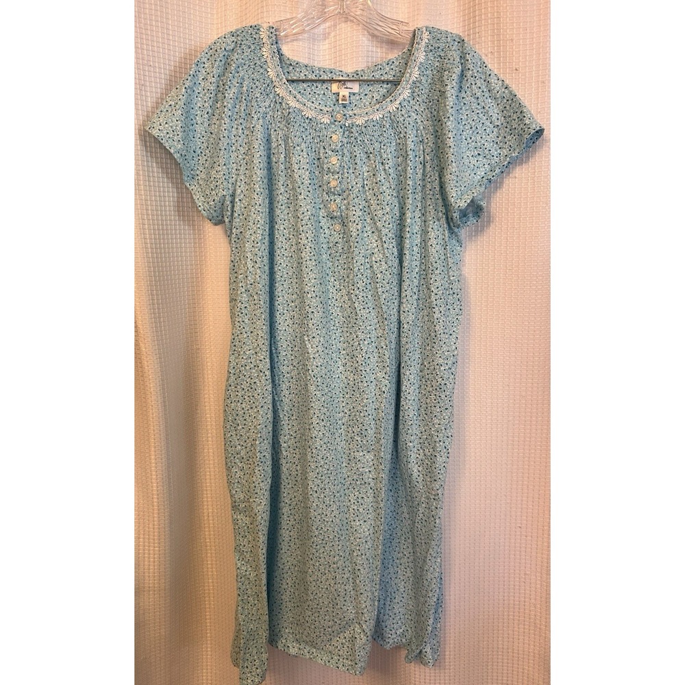 Aria Collection Blue Floral 100% Cotton Nightgown XL